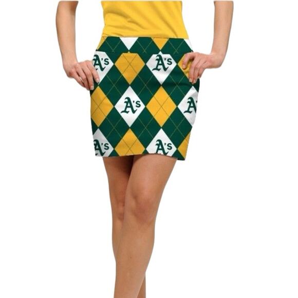 Loudmouth Oakland A’s Argyle NWTs Mini Skirt Skort size 10 MLB Golf Green Yellow - Picture 1 of 7